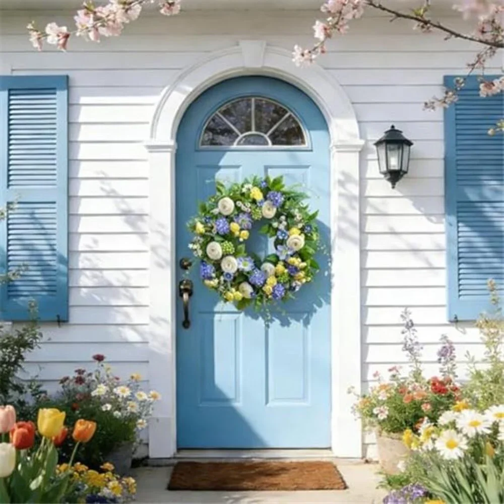 24 Inch Spring Wreath Artificial Hydrangea, Anemone & Wild Daisy Flowers